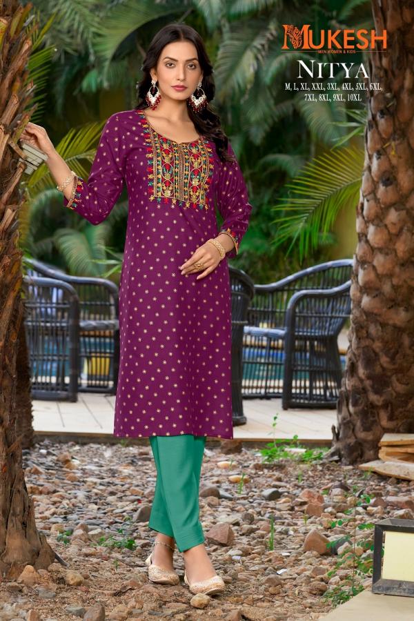 Mukesh Nitya Rayon Gold Print Embroidered Kurti Collection